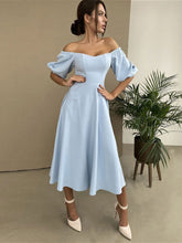 Vestido midi con escote barco y media manga, vestido de fiesta semiformal